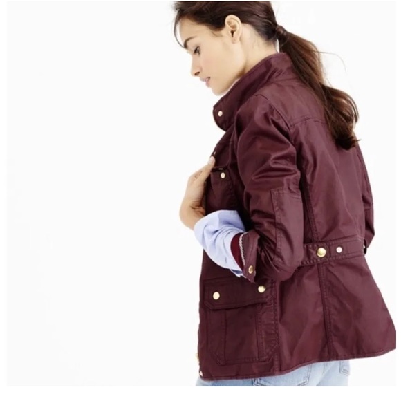 Jcrew downtown field jacket moto bomber coat burgundy red gold buttons pocket - Picture 10 of 13